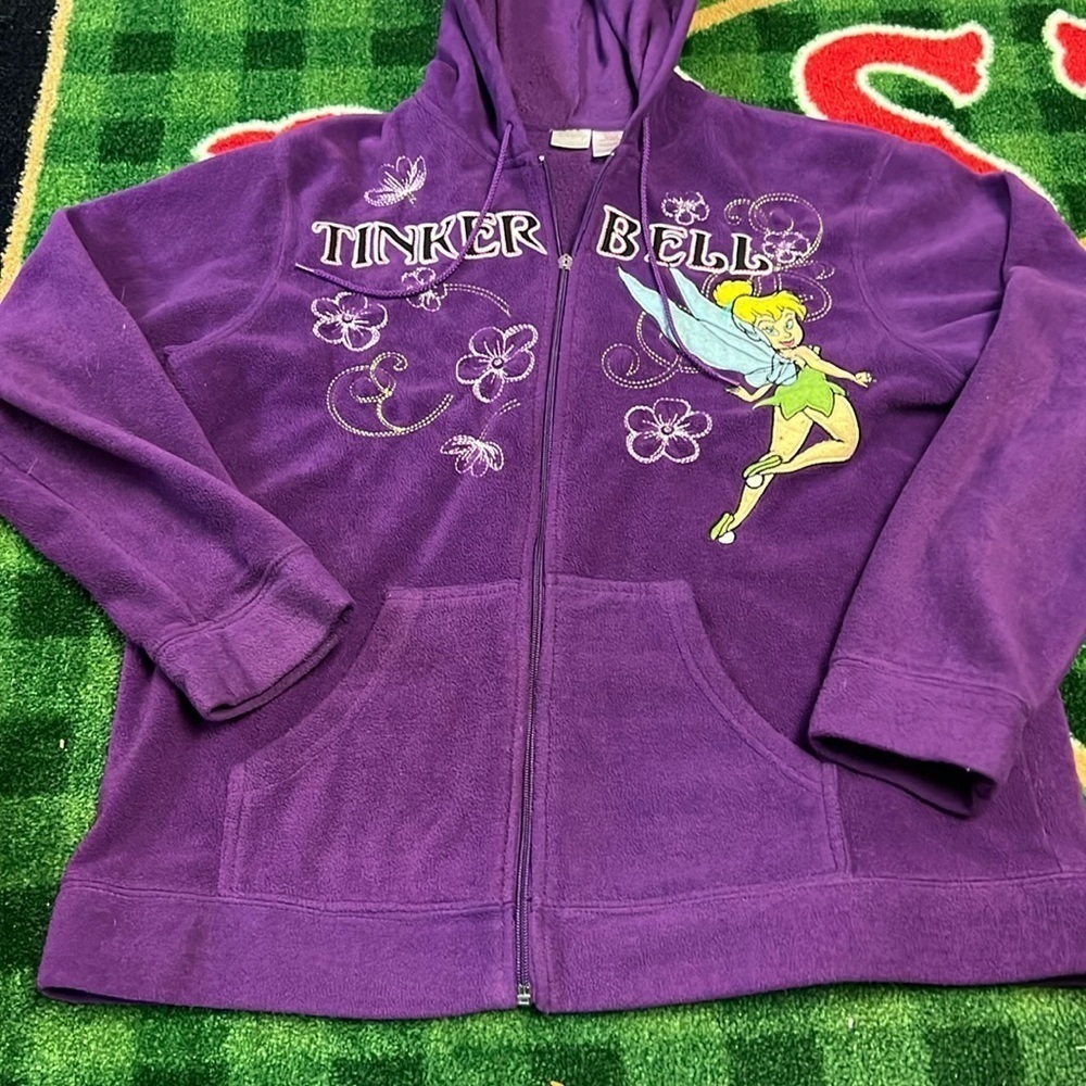Vintage Disney Tinker Bell Fleece Zip Hoodie Sweatshirt Womens L